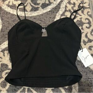 Black Spaghetti Strap Top with Jewel Detail